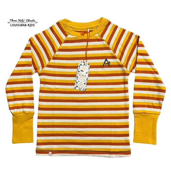 NEW Alba Of Denmark Sz 128 (8Y) Organic Citrus Retro Stripes Rib Top